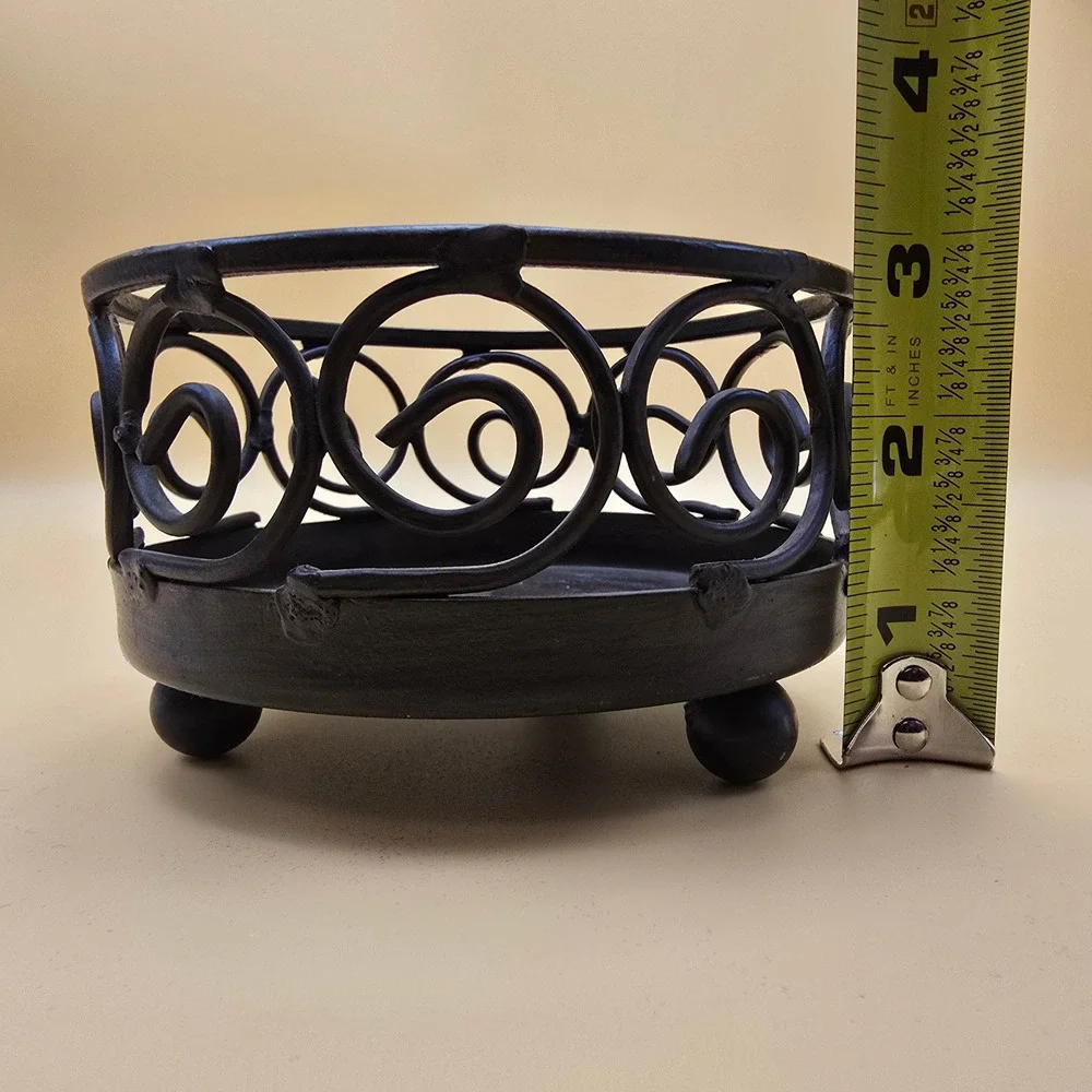 Wrought Iron Scrollwork Candle Holder Stand Ball Feet‎ Dark Bronze 4.5 Inch